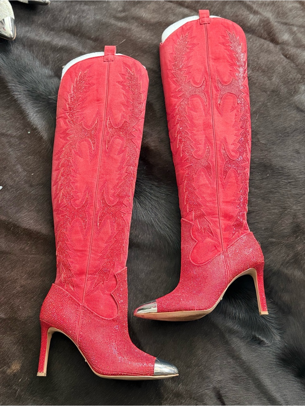 Gianni Bini Red Over-the-Knee Western Stiletto Boots